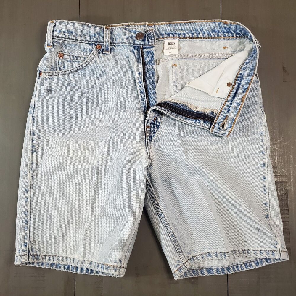 Vintage Levis 505 Shorts Mens 34 Jeans Light Wash Denim Orange Tab